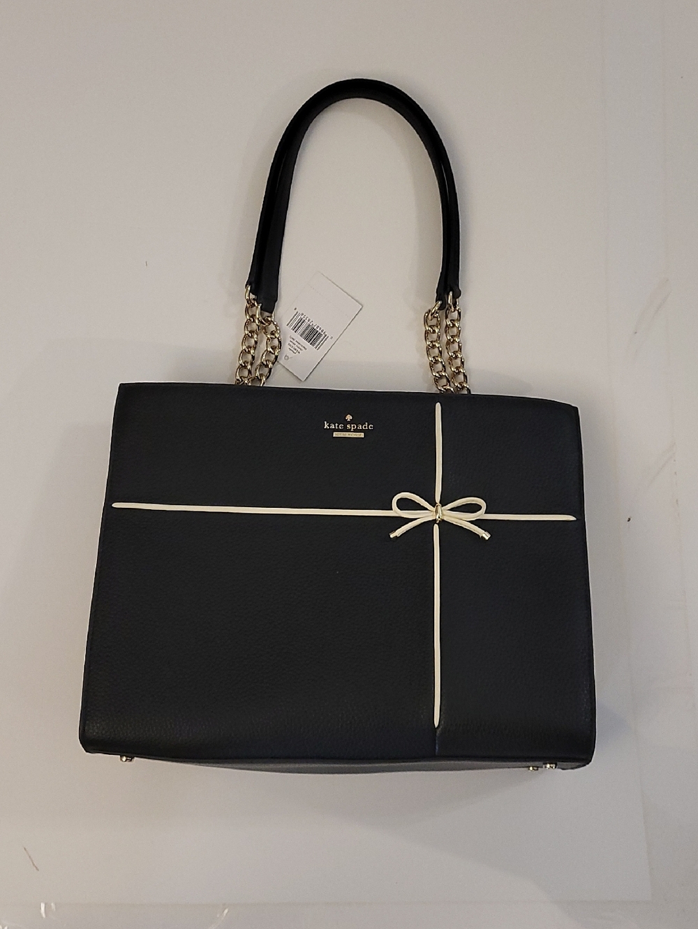 kate spade Black Tote with Cream Bow Accent and Gold Chain Handles